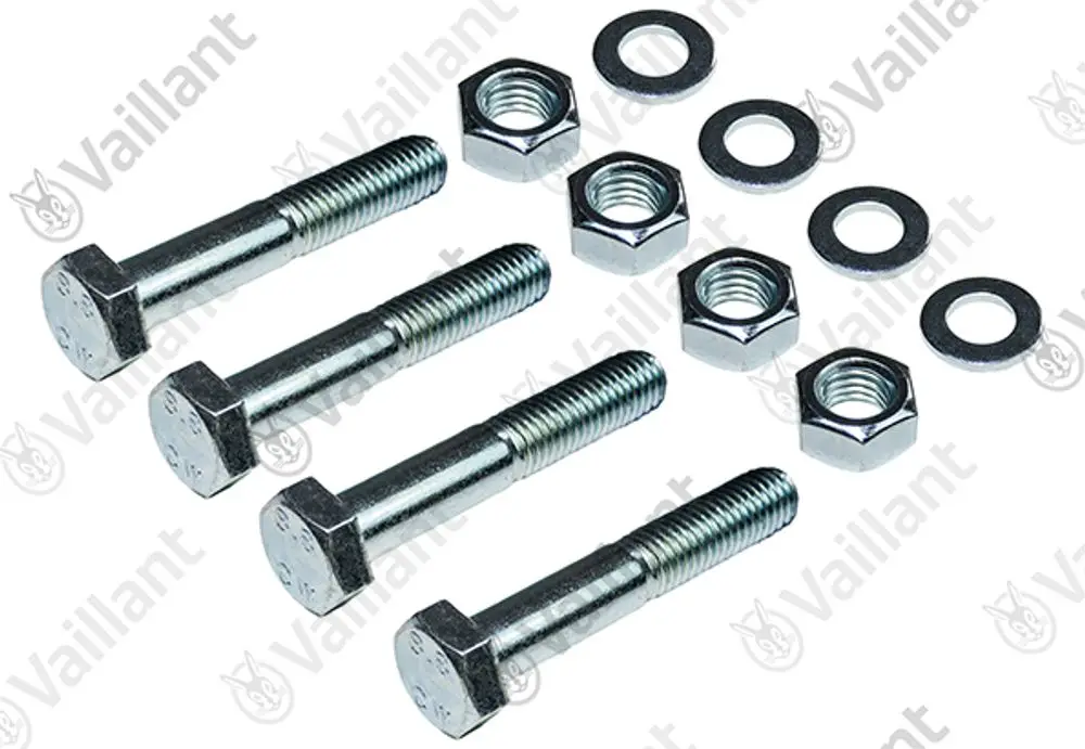 Befestigungssatz von Vaillant mit Schrauben, Unterlegscheiben und Muttern, geeignet für hydraulische Module. Komponentenauswahl zur Montage.
